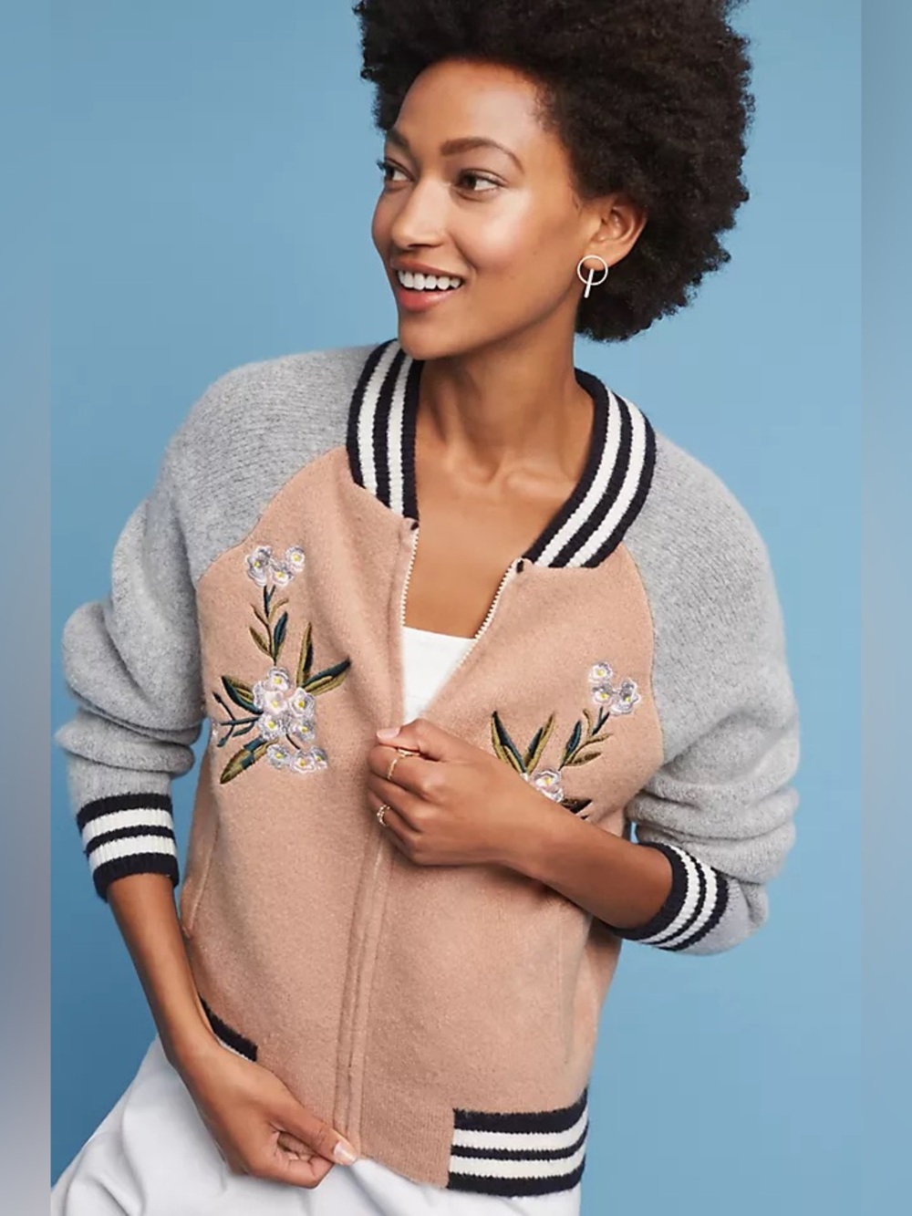 Anthropologie Maeve Varsity Embroidered Bomber Jacket size XS